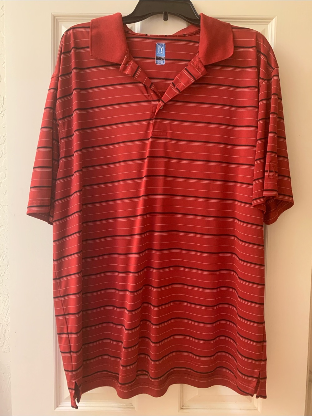 PGA Tour Red Striped Short-Sleeve Polo Shirt